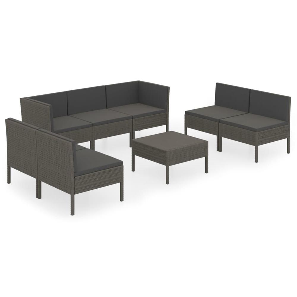vidaXL 8 Piece Patio Lounge Set with Cushions Poly Rattan Gray, 3094358. Picture 2