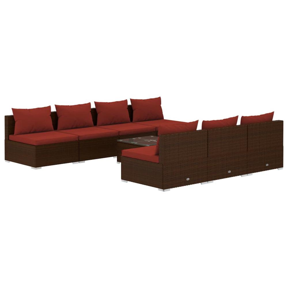 vidaXL 8 Piece Patio Lounge Set with Cushions Poly Rattan Brown, 3101467. Picture 2