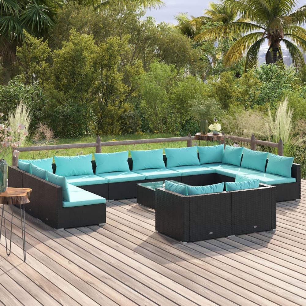 vidaXL 13 Piece Patio Lounge Set with Cushions Black Poly Rattan, 3102097. The main picture.
