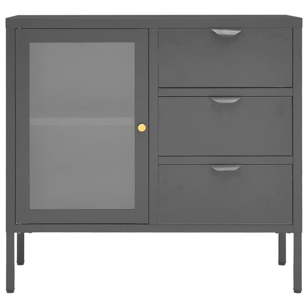 vidaXL Sideboard Anthracite 29.5"x13.8"x27.6" Steel and Tempered Glass. Picture 3