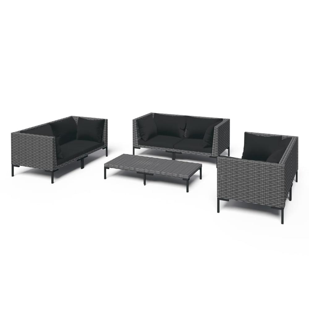 vidaXL 7 Piece Patio Lounge Set with Cushions Poly Rattan Dark Gray, 3099831. Picture 2
