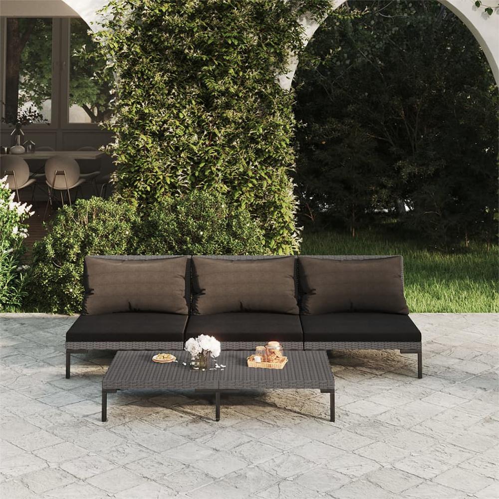 vidaXL 4 Piece Patio Lounge Set with Cushions Poly Rattan Dark Gray, 3099811. Picture 1