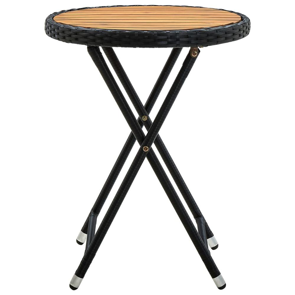 vidaXL Tea Table Black 23.6" Poly Rattan and Solid Acacia Wood. Picture 2