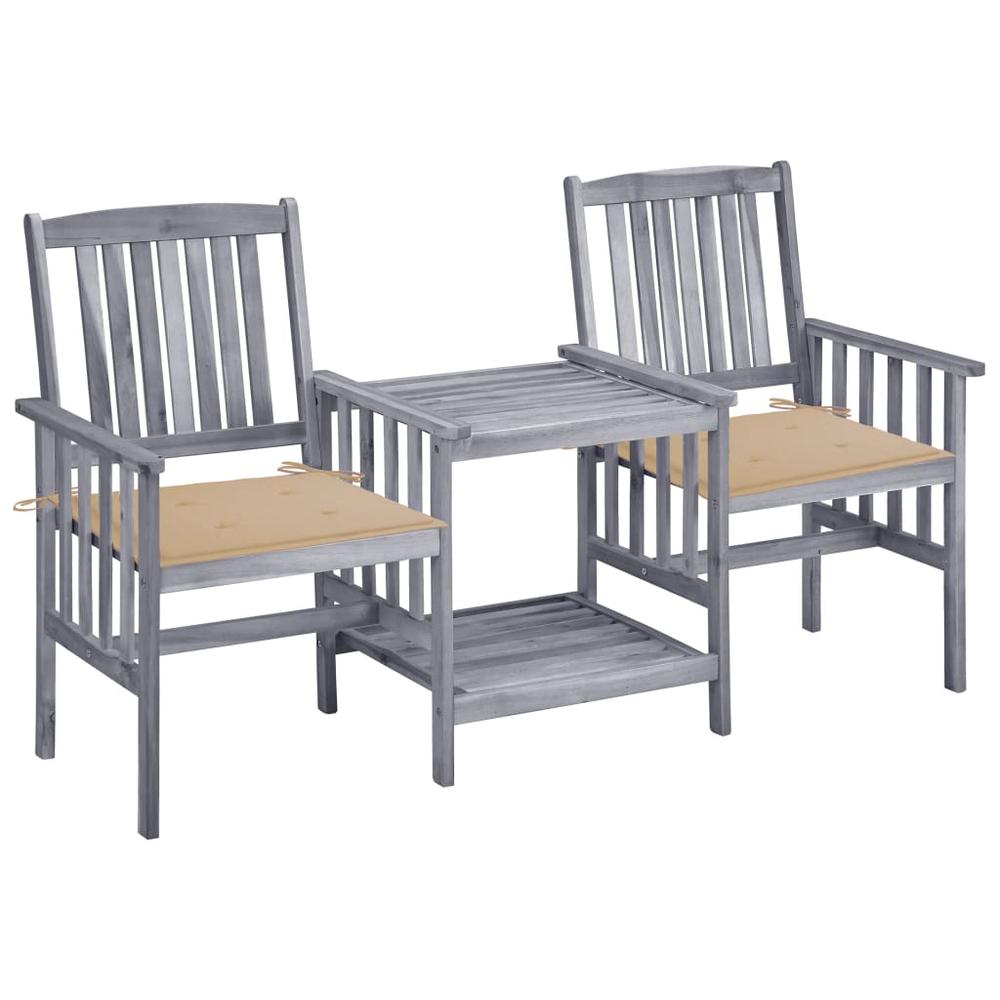 vidaXL Patio Chairs with Tea Table and Cushions Solid Acacia Wood, 3061305. Picture 1
