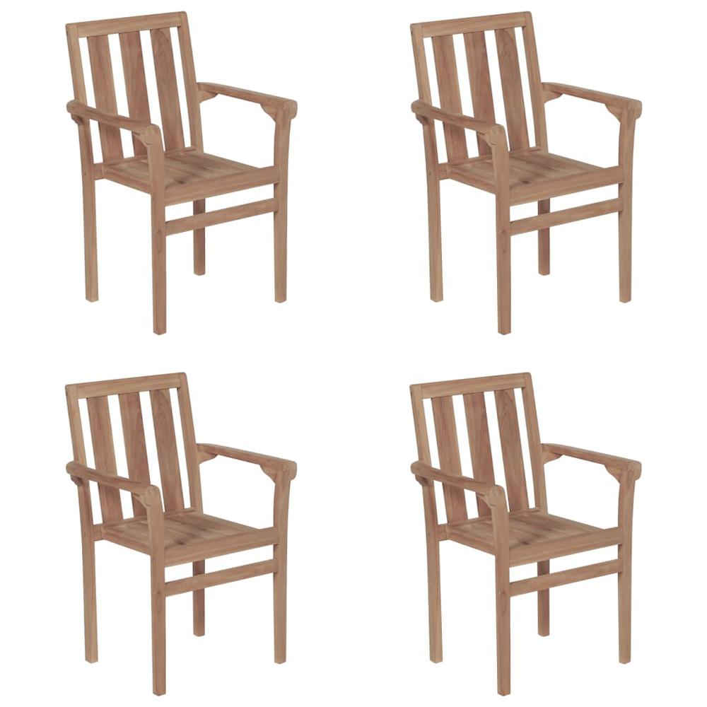 vidaXL Stackable Patio Chairs with Cushions 4 pcs Solid Teak Wood, 3073402. Picture 3