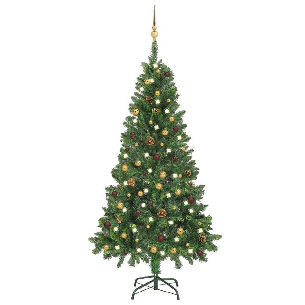 vidaXL Artificial Christmas Tree with LEDs&Ball Set Green 59.1". Picture 1