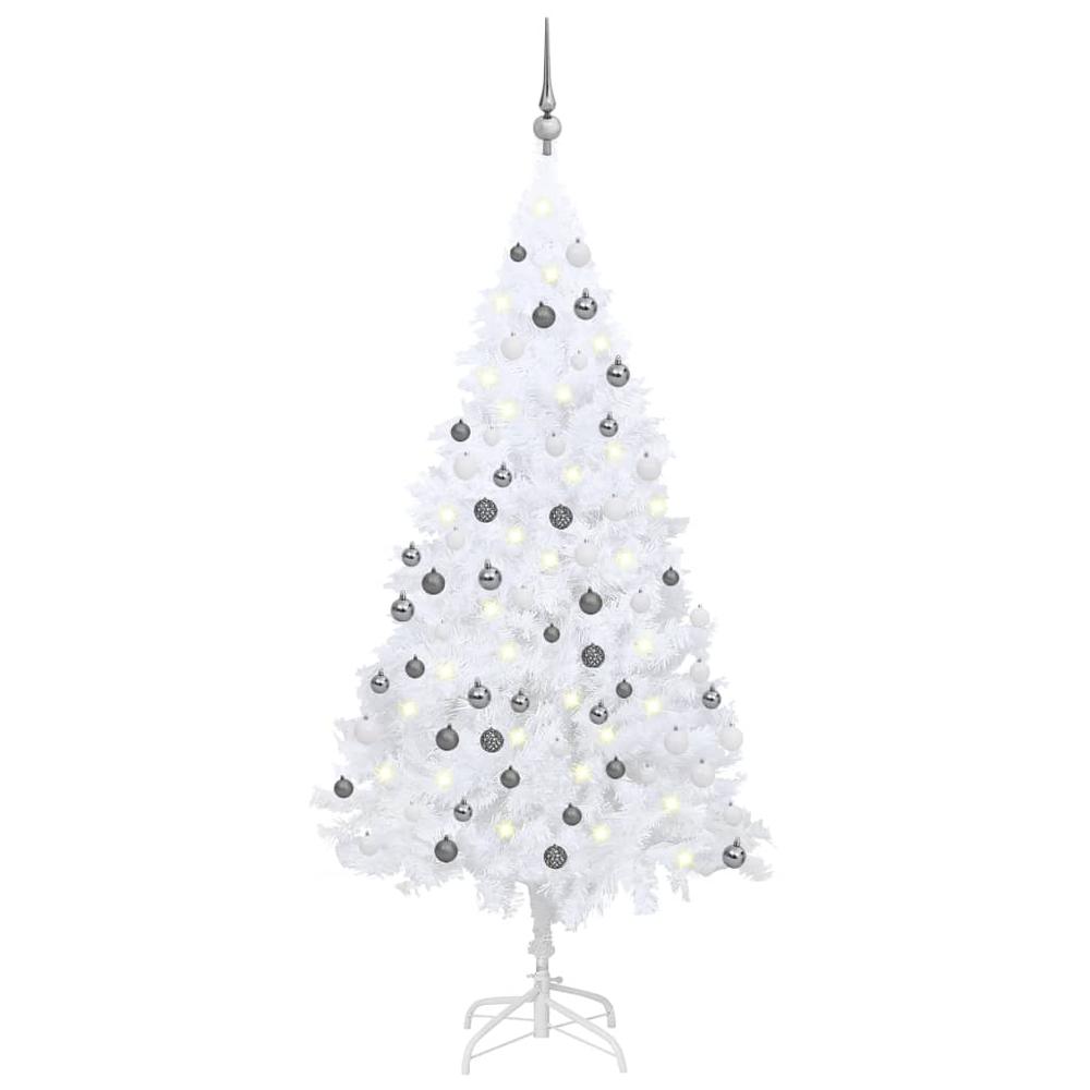 vidaXL Artificial Christmas Tree with LEDs&Ball Set White 59.1" PVC, 3077712. Picture 1
