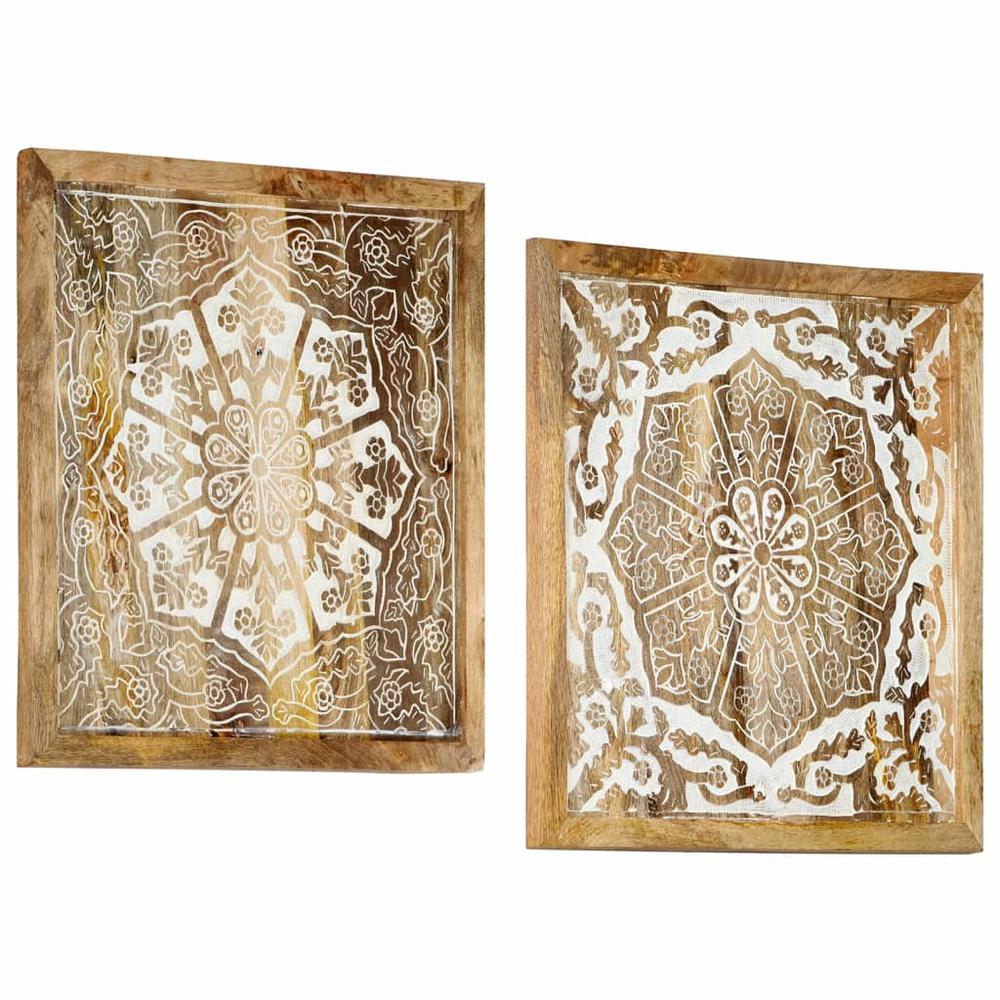 vidaXL Hand-Carved Wall Panels 2 pcs Solid Mango Wood 23.6"x23.6"x1". Picture 11