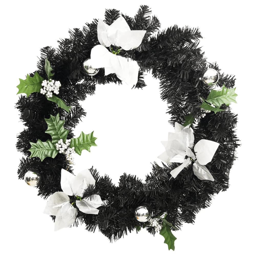 vidaXL Christmas Wreath with LED Lights Black 23.6" PVC. Picture 3