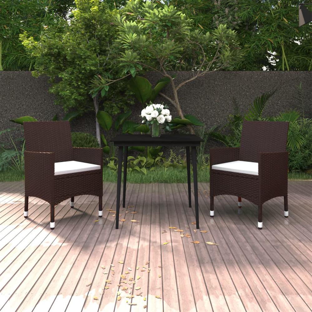 vidaXL 3 Piece Patio Dining Set with Cushions Poly Rattan and Glass, 3099721. Picture 1