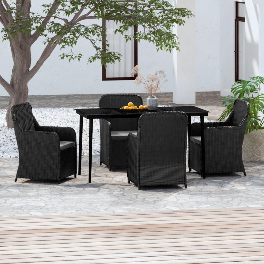 vidaXL 5 Piece Patio Dining Set with Cushions Black, 3099543. Picture 1