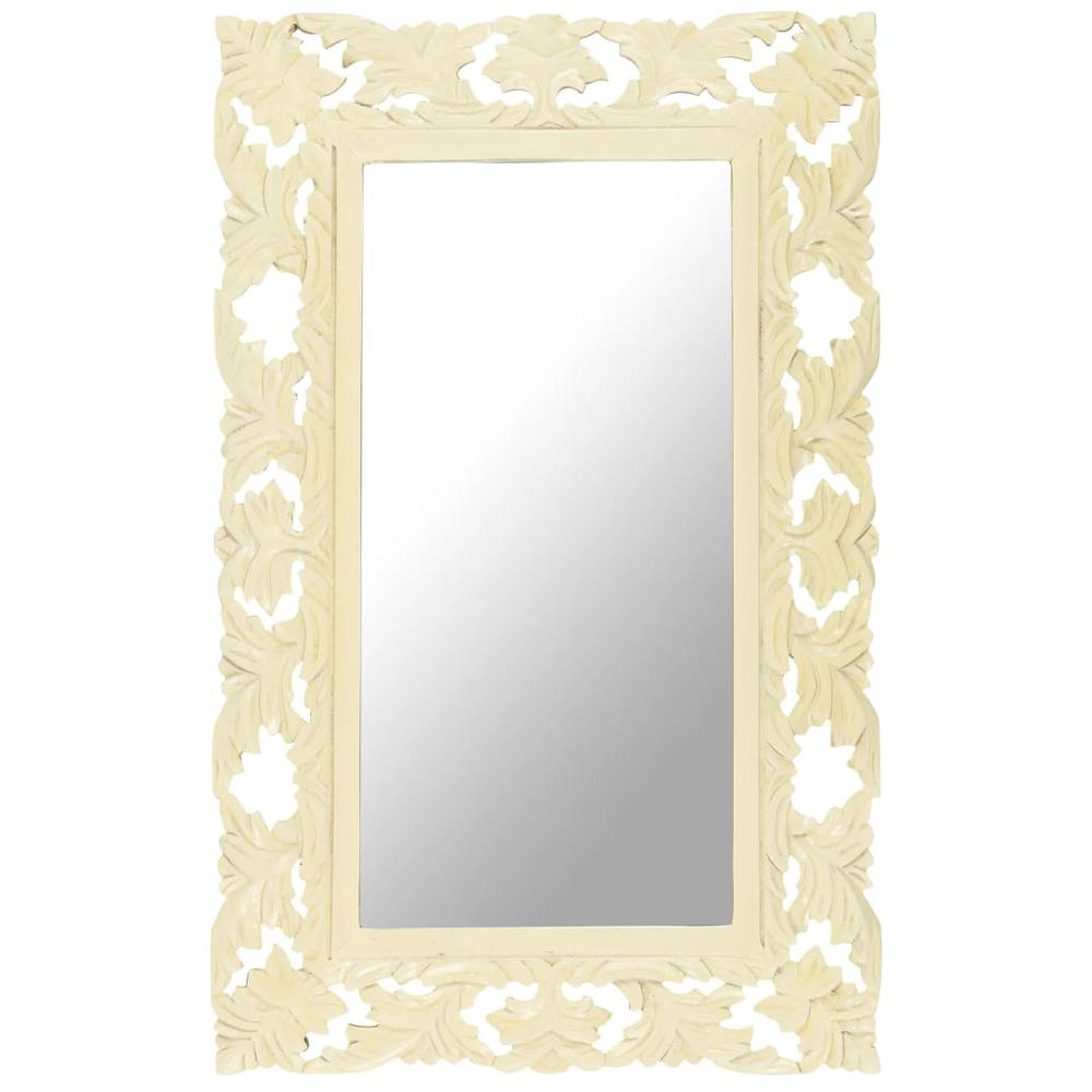 vidaXL Hand Carved Mirror White 31.5"x19.7" Solid Mango Wood. Picture 1