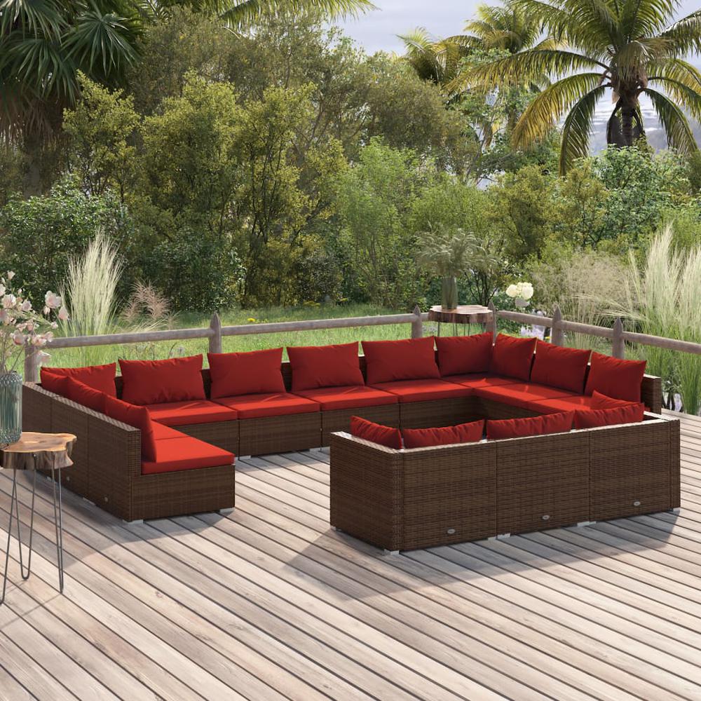 vidaXL 13 Piece Patio Lounge Set with Cushions Brown Poly Rattan, 3102107. The main picture.