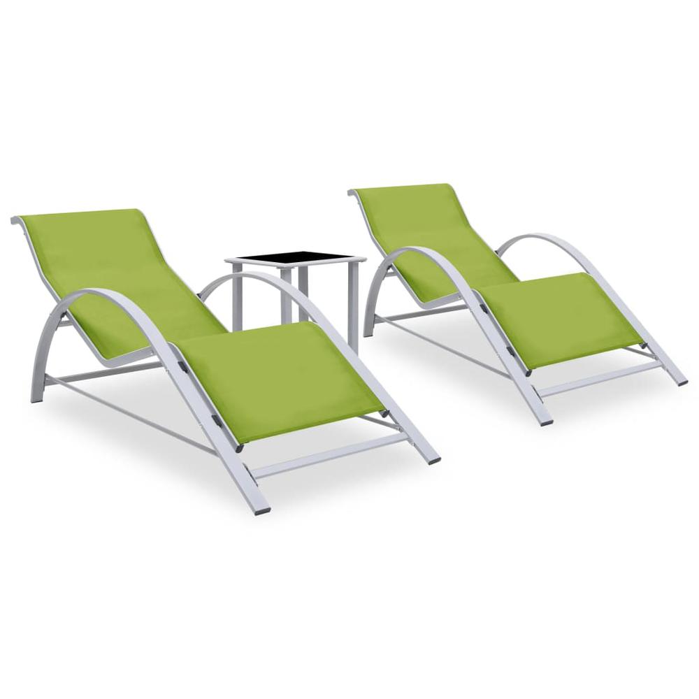 vidaXL Sun Loungers 2 pcs with Table Aluminum Green. Picture 1