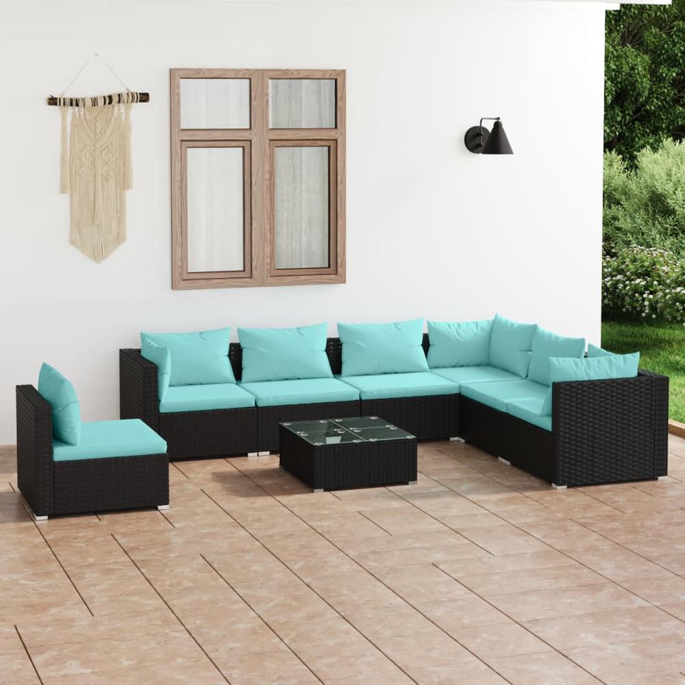 vidaXL 8 Piece Patio Lounge Set with Cushions Poly Rattan Black, 3102361. The main picture.