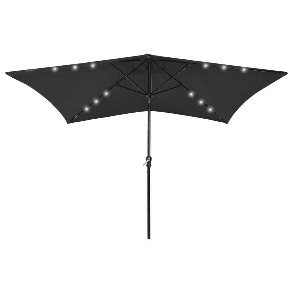 vidaXL Parasol with LEDs and Steel Pole Black 6.6'x9.8'. Picture 1