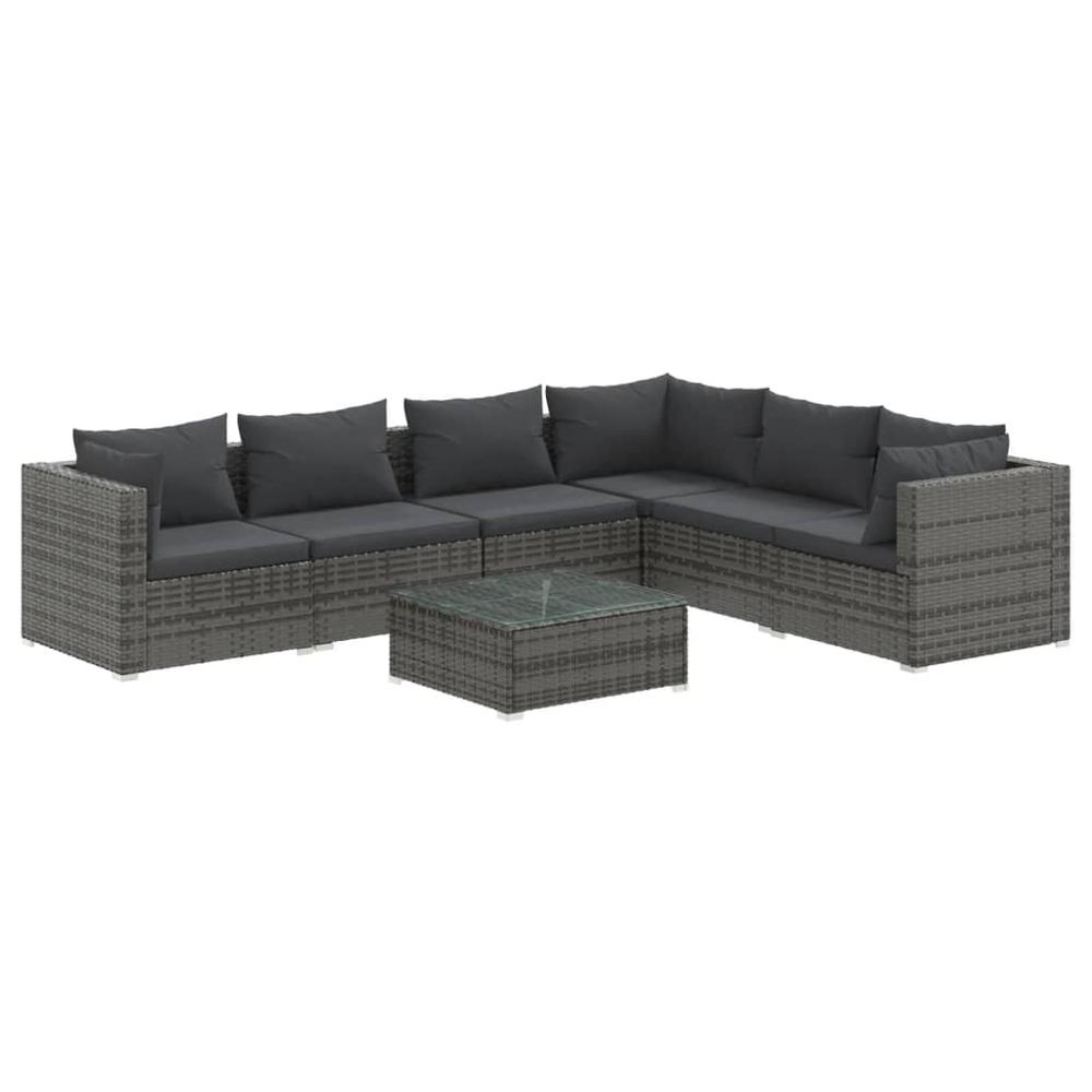 vidaXL 7 Piece Patio Lounge Set with Cushions Poly Rattan Gray, 3101733. Picture 2