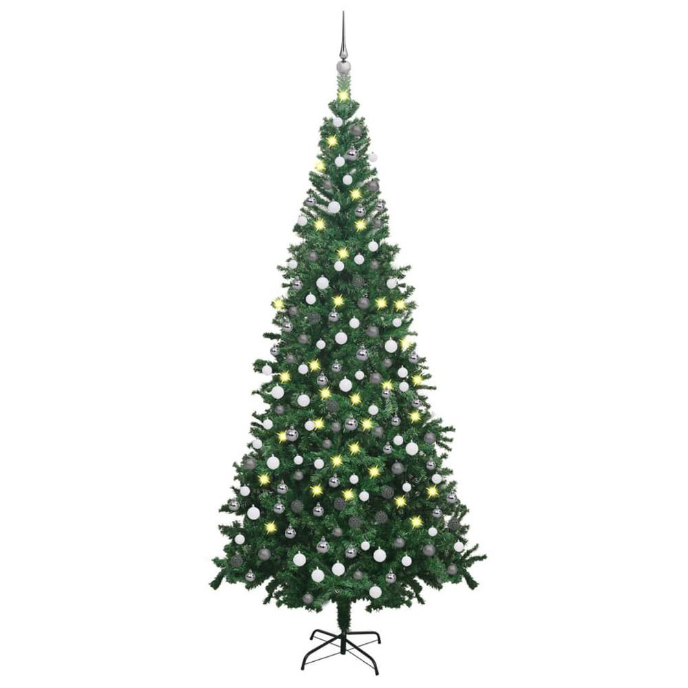 vidaXL Artificial Christmas Tree with LEDs&Ball Set L 94.5" Green, 3077663. Picture 1
