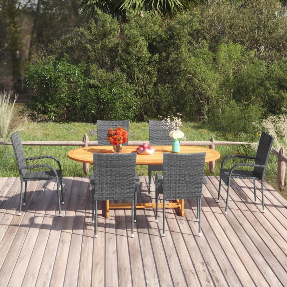 vidaXL 7 Piece Patio Dining Set Poly Rattan Gray, 3070759. The main picture.