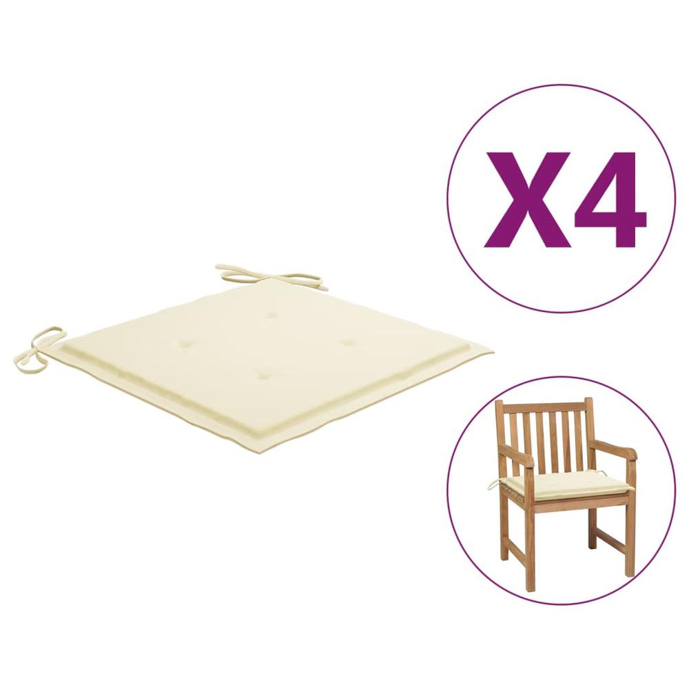 vidaXL Garden Chair Cushions 4 pcs Cream 19.7"x19.7"x1.2" Fabric. Picture 1