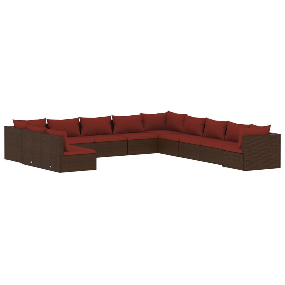 vidaXL 11 Piece Patio Lounge Set with Cushions Brown Poly Rattan, 3102451. Picture 2