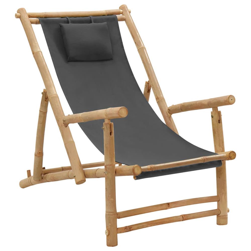 vidaXL Deck Chair Bamboo and Canvas Dark Gray. Picture 1