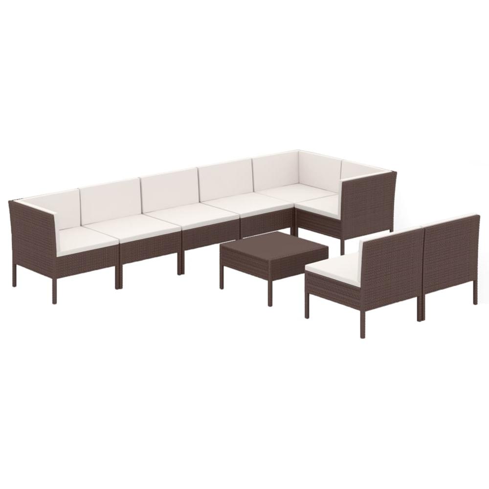 vidaXL 9 Piece Patio Lounge Set with Cushions Poly Rattan Brown, 3094395. Picture 2