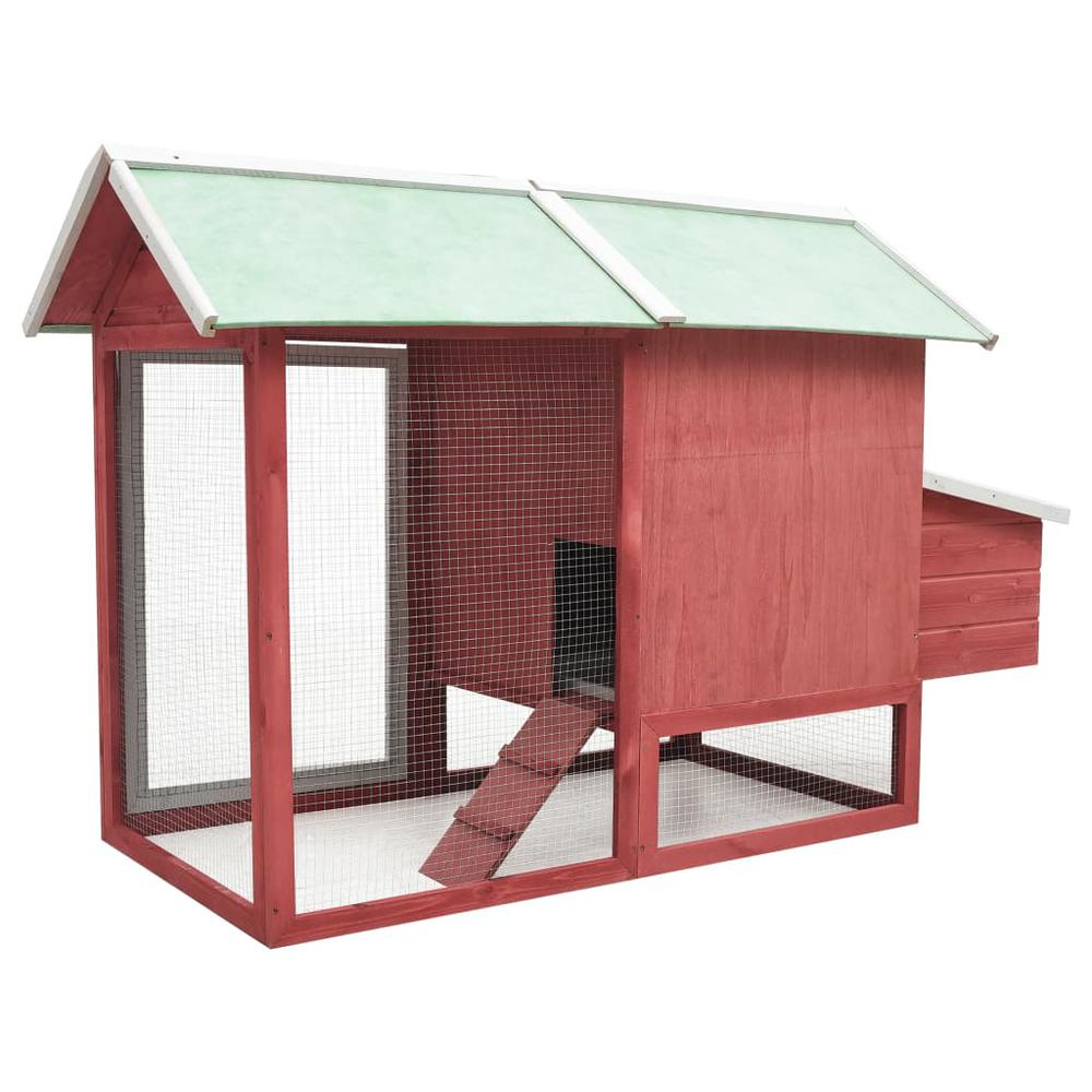 vidaXL Chicken Cage Red 66.9"x31.9"x43.3" Solid Pine & Fir Wood. Picture 4