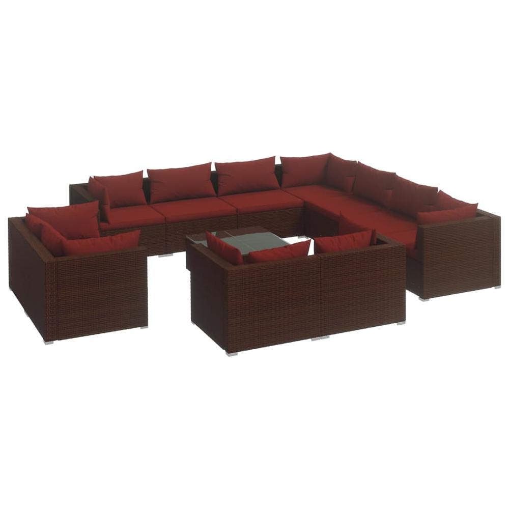 vidaXL 12 Piece Patio Lounge Set with Cushions Brown Poly Rattan, 3102883. Picture 2