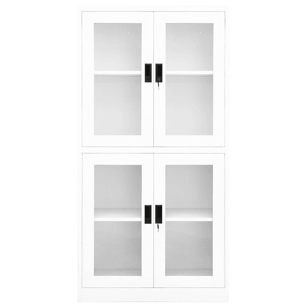 vidaXL Office Cabinet White 35.4"x15.7"x70.9" Steel and Tempered Glass, 335938. Picture 3