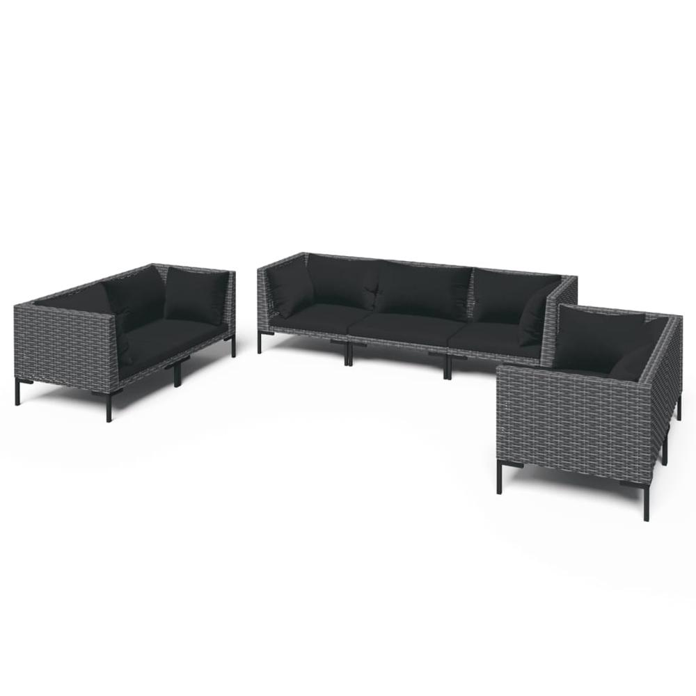 vidaXL 7 Piece Patio Lounge Set with Cushions Poly Rattan Dark Gray, 3099832. Picture 2