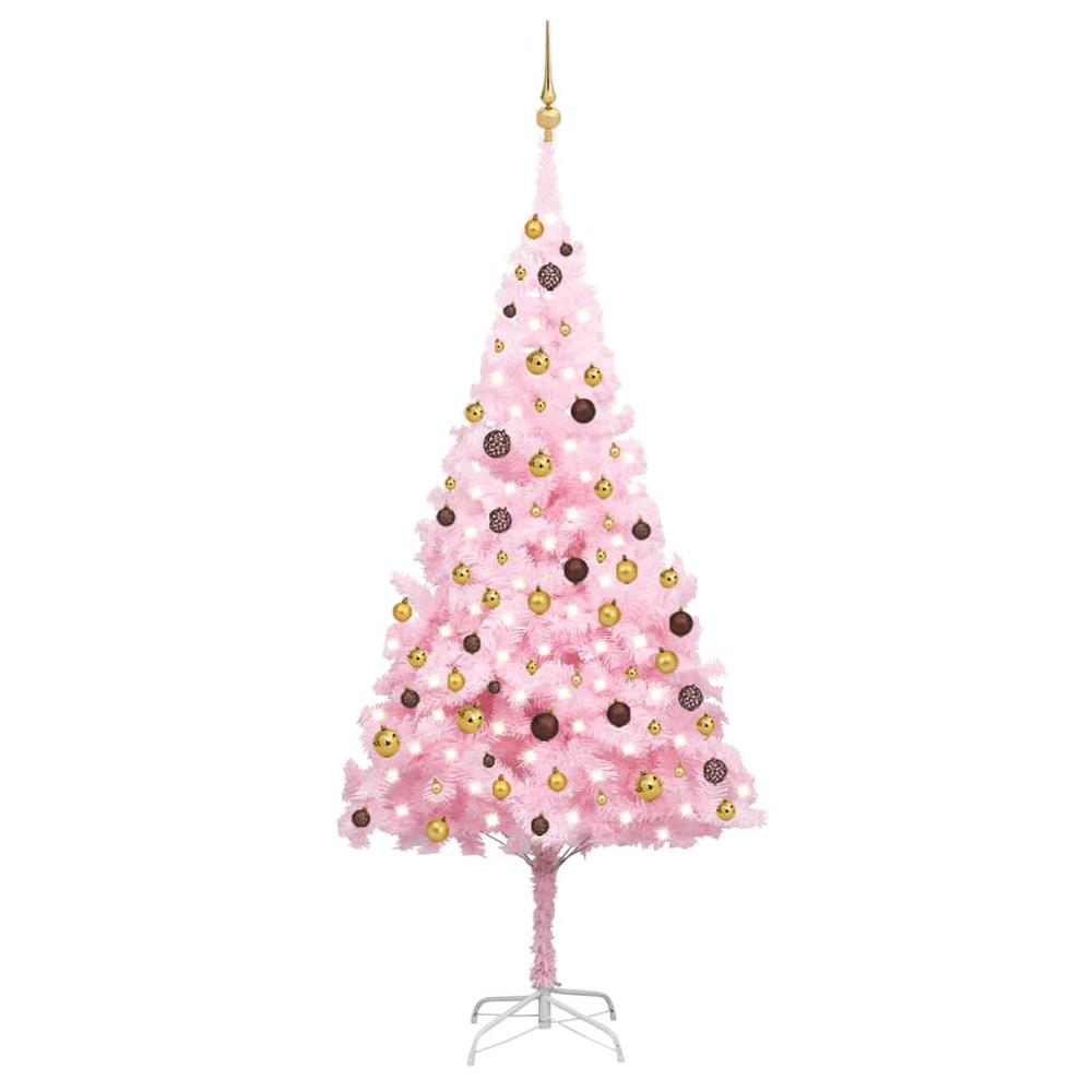 vidaXL Artificial Christmas Tree with LEDs&Ball Set Pink 94.5" PVC, 3077501. Picture 1
