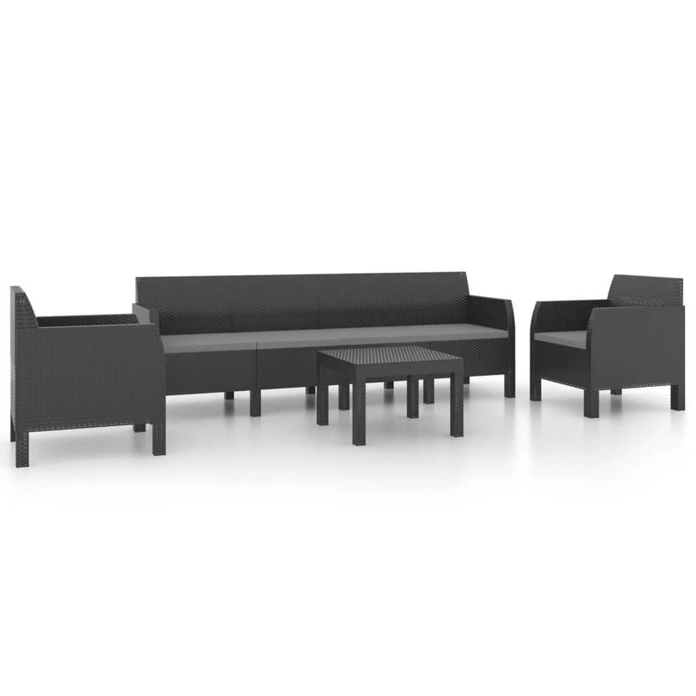 vidaXL 4 Piece Patio Lounge Set with Cushions PP Rattan Anthracite, 3079676. Picture 2