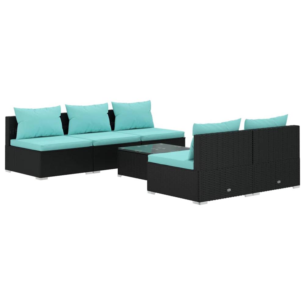vidaXL 6 Piece Patio Lounge Set with Cushions Poly Rattan Black, 3101449. Picture 2
