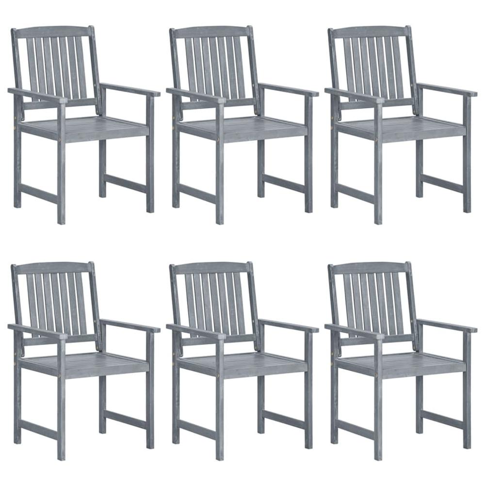 vidaXL Patio Chairs with Cushions 6 pcs Solid Acacia Wood Gray, 3078208. Picture 3
