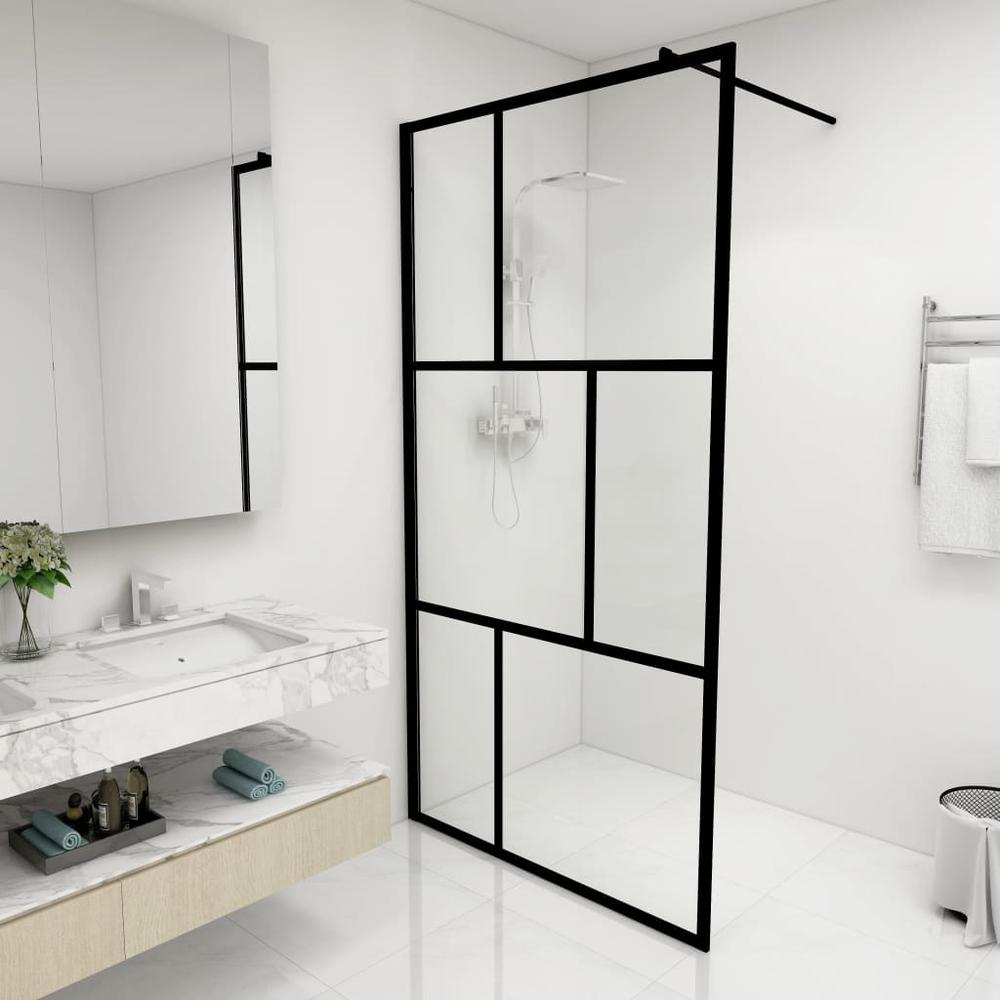 vidaXL Walk-in Shower Wall with Tempered Glass Black 39.4"x76.8". Picture 1