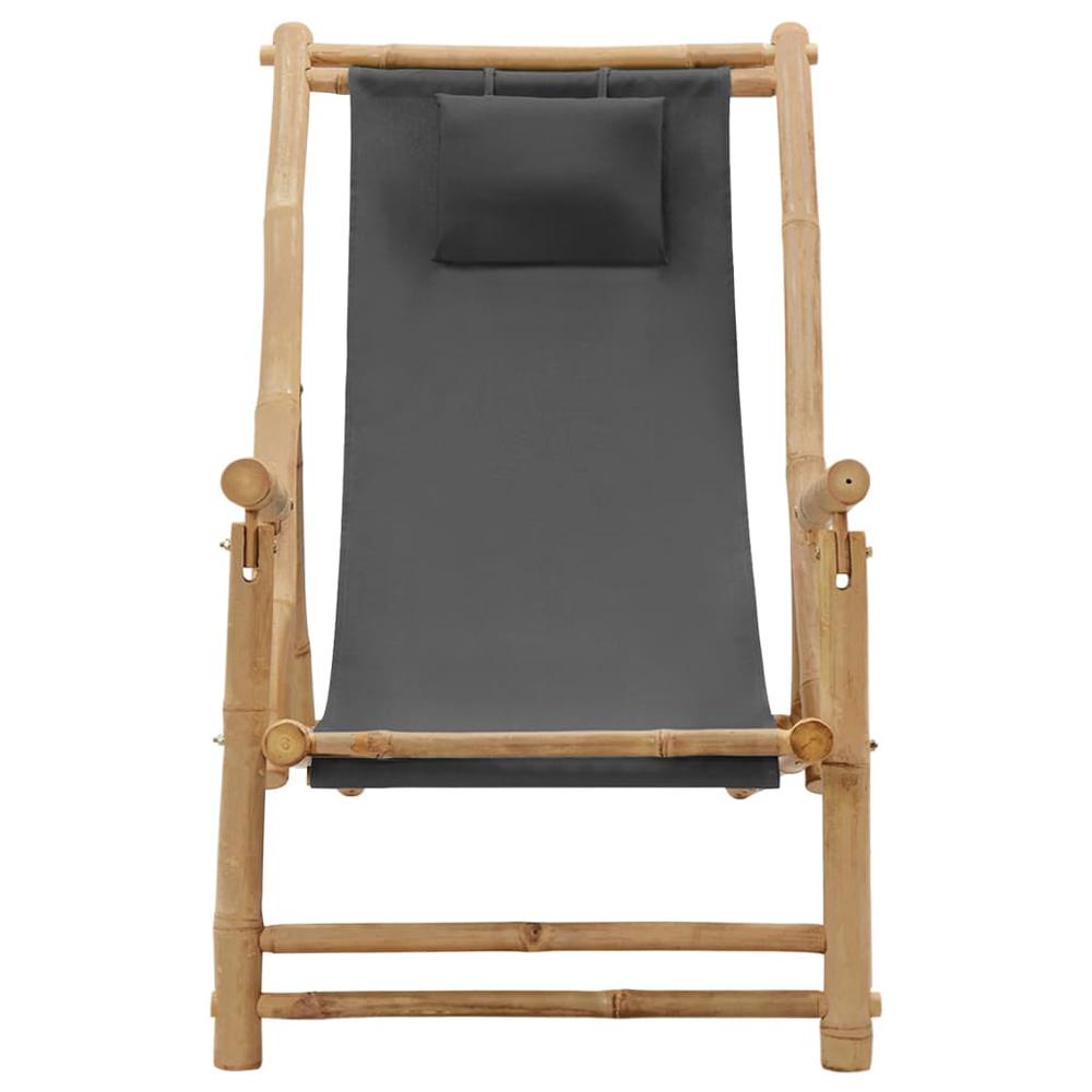 vidaXL Deck Chair Bamboo and Canvas Dark Gray. Picture 2