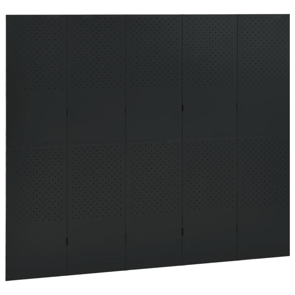 vidaXL 5-Panel Room Dividers 2 pcs Black 78.7"x70.9" Steel. Picture 3