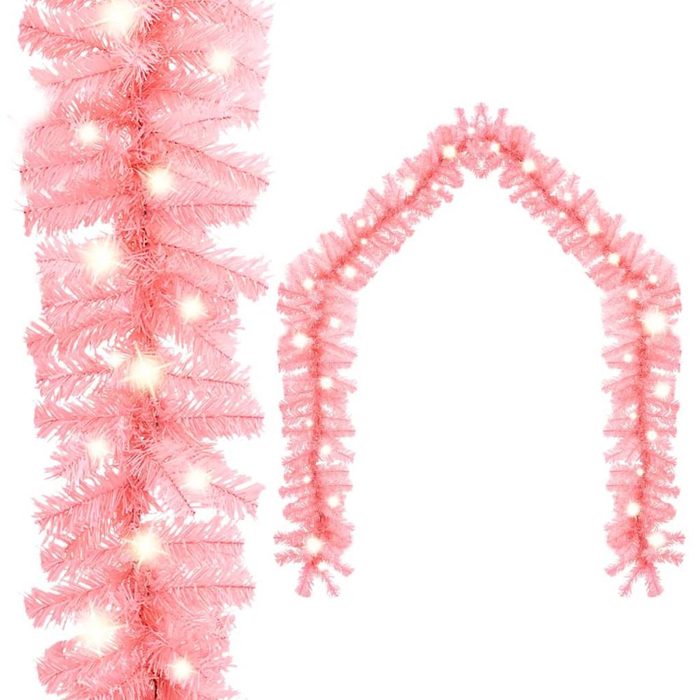 vidaXL Christmas Garland with LED Lights 393.7" Pink. Picture 1