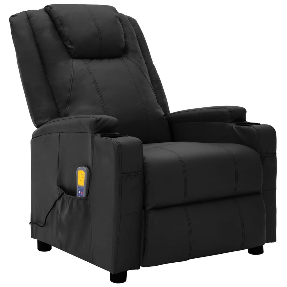 vidaXL Massage Reclining Chair Black Faux Leather, 321311. Picture 1