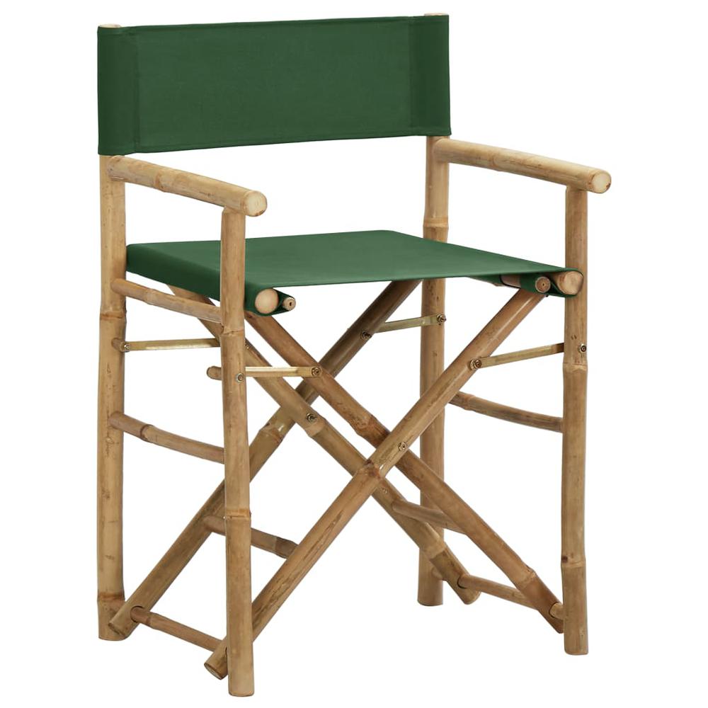 vidaXL Folding Director's Chairs 2 pcs Green Bamboo and Fabric. Picture 2