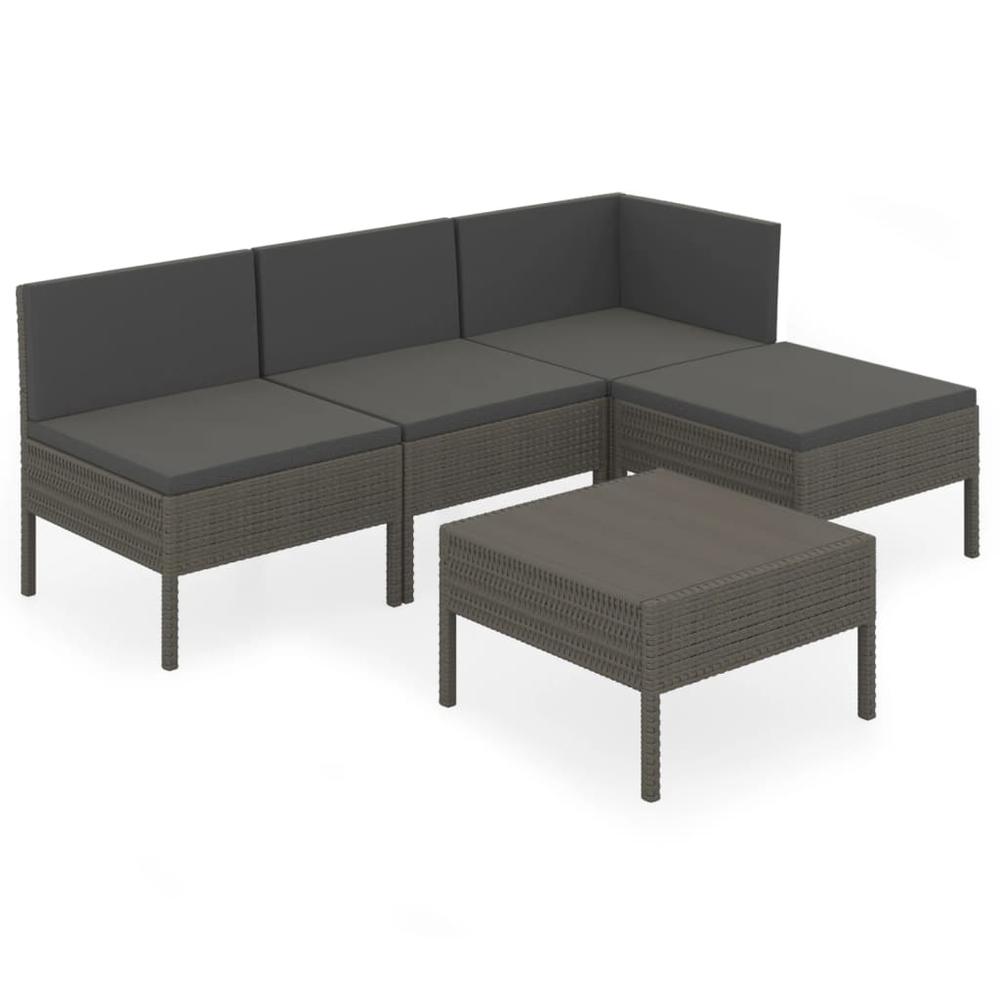 vidaXL 5 Piece Patio Lounge Set with Cushions Poly Rattan Gray, 3094366. Picture 2