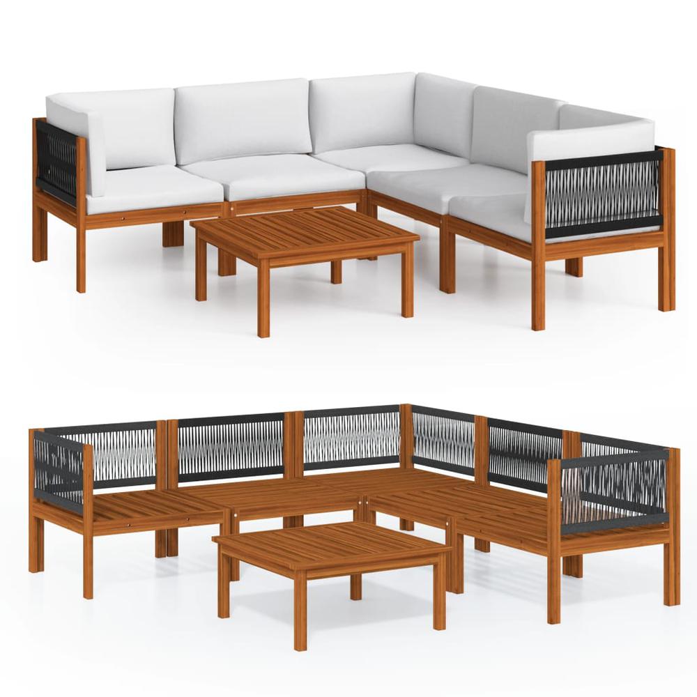 vidaXL 6 Piece Patio Lounge Set with Cushions Cream Solid Acacia Wood, 3057888. Picture 2