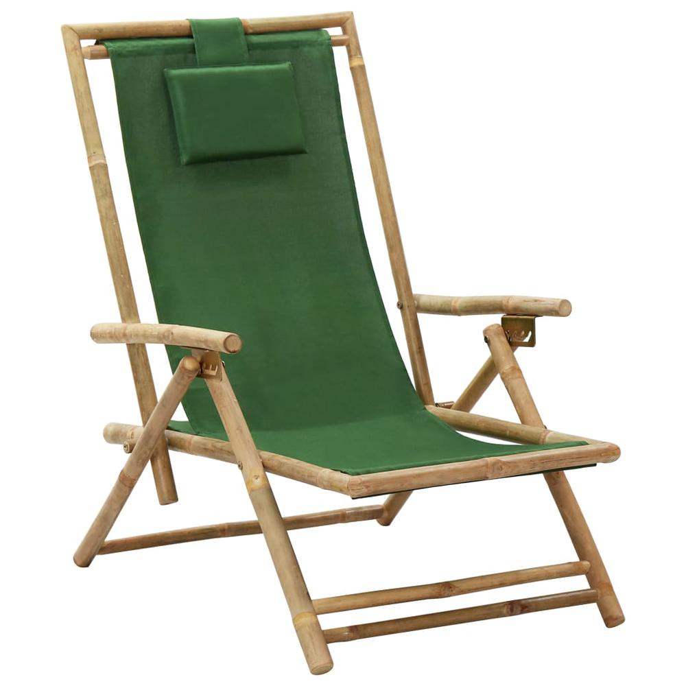vidaXL Reclining Relaxing Chair Green Bamboo and Fabric. The main picture.