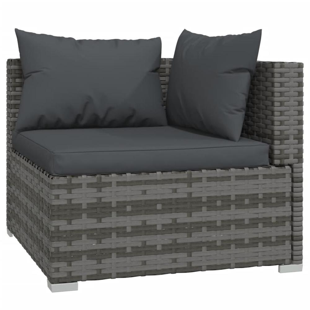 vidaXL 6 Piece Patio Lounge Set with Cushions Poly Rattan Gray, 3101813. Picture 4