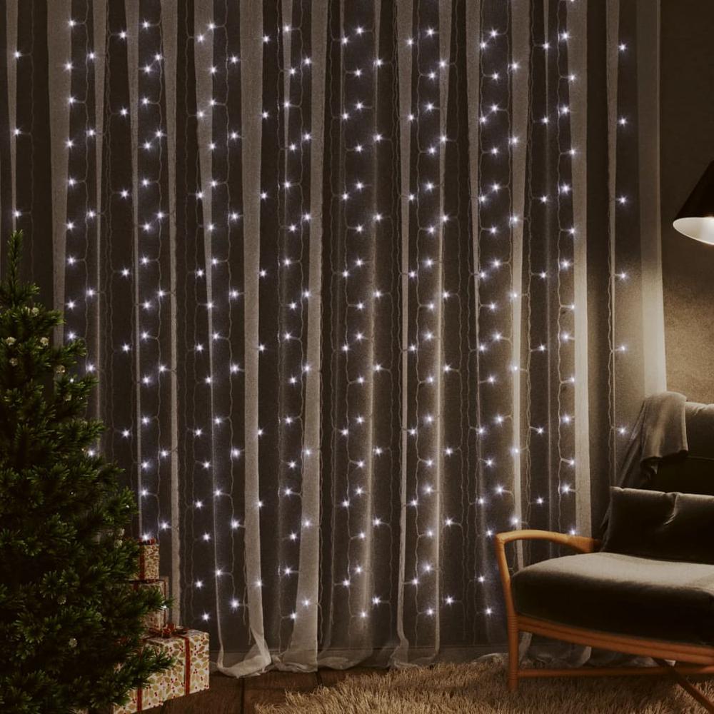 vidaXL LED Curtain Fairy Lights 9.8'x9.8' 300 LED Cold White 8 Function. Picture 1