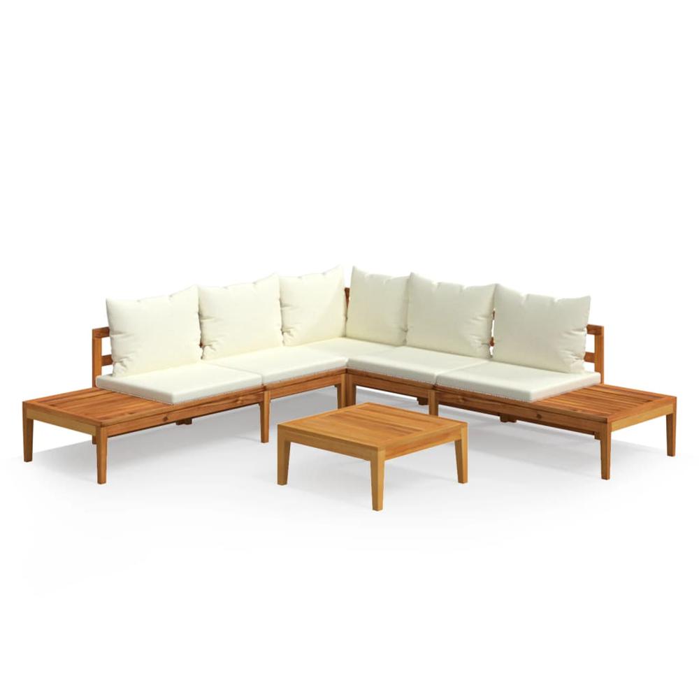 vidaXL 4 Piece Patio Lounge Set with Cream White Cushions Acacia Wood, 3087266. Picture 2