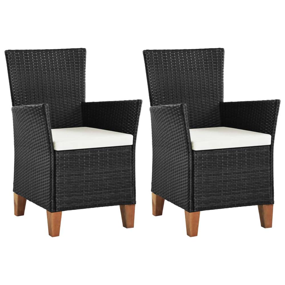 vidaXL Outdoor Chairs with Cushions 2 pcs Poly Rattan Black, 44103. Picture 1