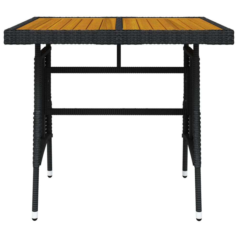 vidaXL Patio Table Black 27.6"x27.6"x28.3" Poly Rattan & Solid Acacia Wood. Picture 3