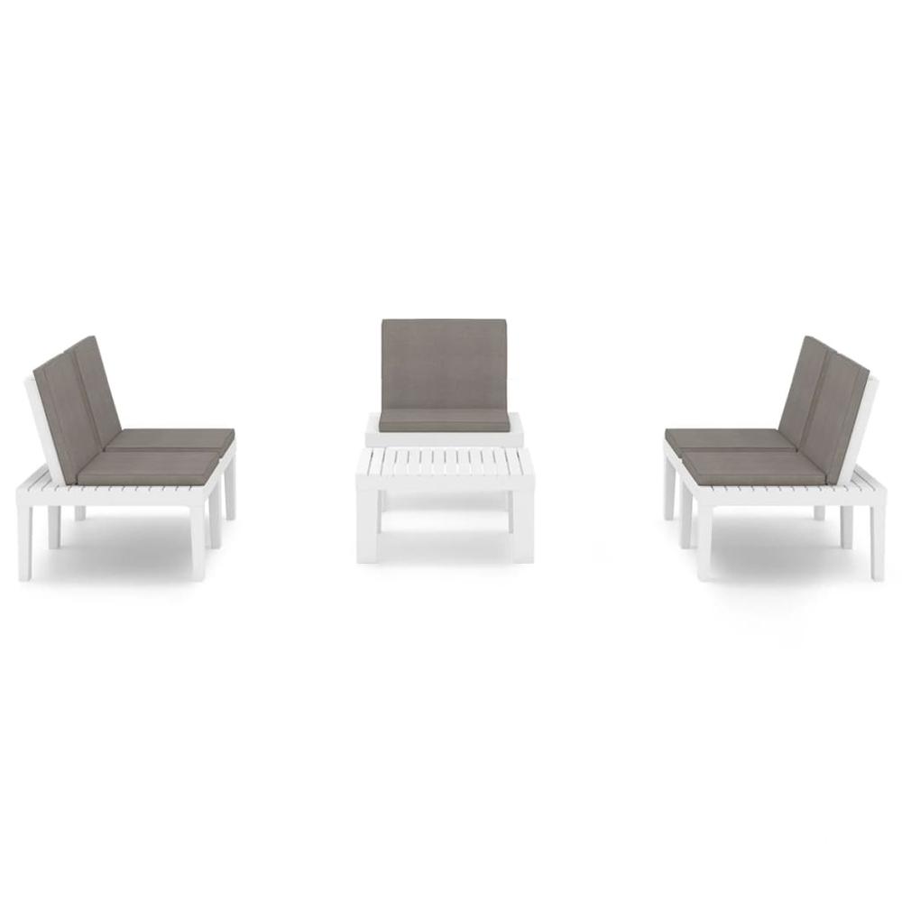 vidaXL 4 Piece Patio Lounge Set with Cushions Plastic White, 3059835. Picture 3